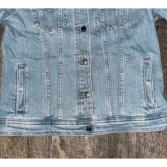 NEW HARLEY DAVIDSON EMBROIDERED WOMEN'S M SILVER WING STRETCH BLACK DENIM JACKET - Picture 5 of 12